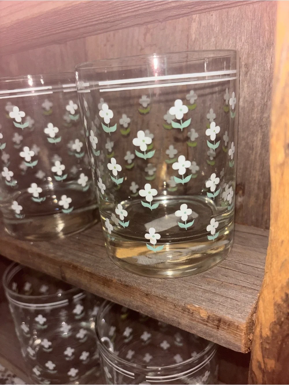 Vintage Glass Tumblers White Floral Pattern Like New Final Sale